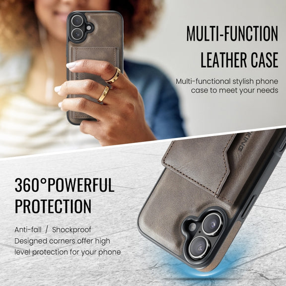 For iPhone 16 Plus DG.MING MAGKING-K2 Series MagSafe RFID Card Bag Detachable Phone Case(Coffee)