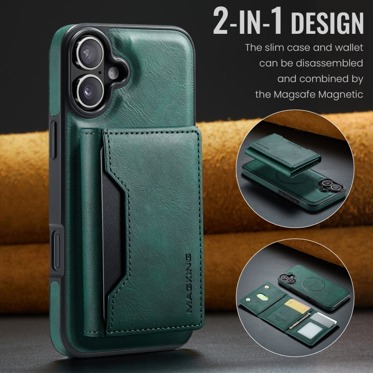 For iPhone 16 Plus DG.MING MAGKING-K2 Series MagSafe RFID Card Bag Detachable Phone Case(Green)