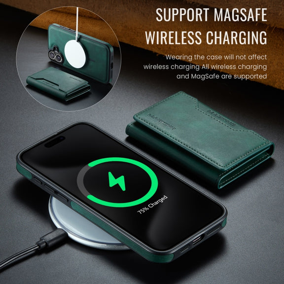 For iPhone 16 Plus DG.MING MAGKING-K2 Series MagSafe RFID Card Bag Detachable Phone Case(Green)