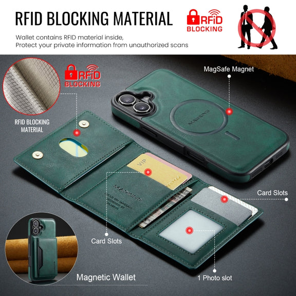 For iPhone 16 Plus DG.MING MAGKING-K2 Series MagSafe RFID Card Bag Detachable Phone Case(Green)