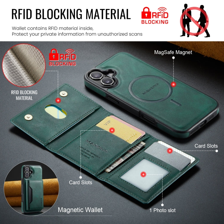 For iPhone 16 Plus DG.MING MAGKING-K2 Series MagSafe RFID Card Bag Detachable Phone Case(Green)