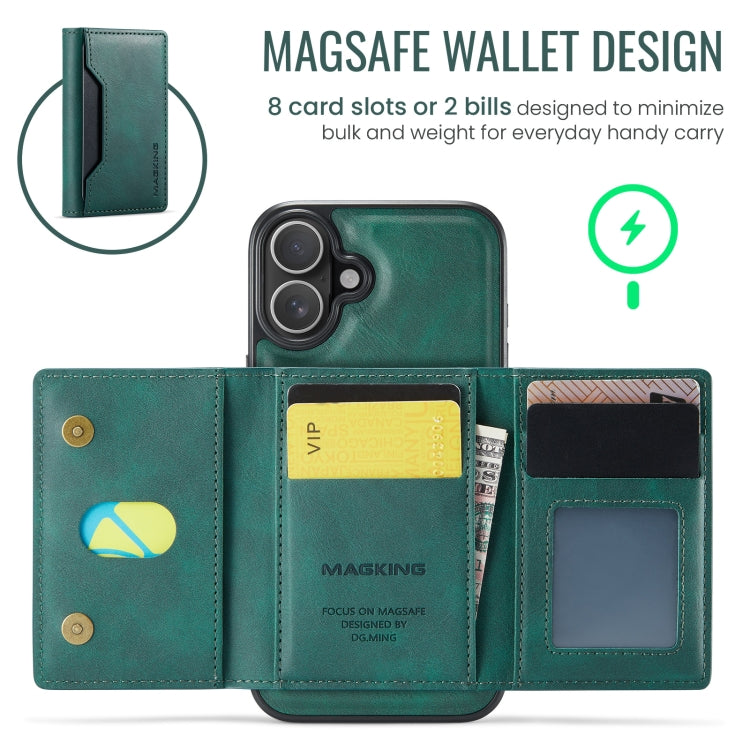For iPhone 16 Plus DG.MING MAGKING-K2 Series MagSafe RFID Card Bag Detachable Phone Case(Green)