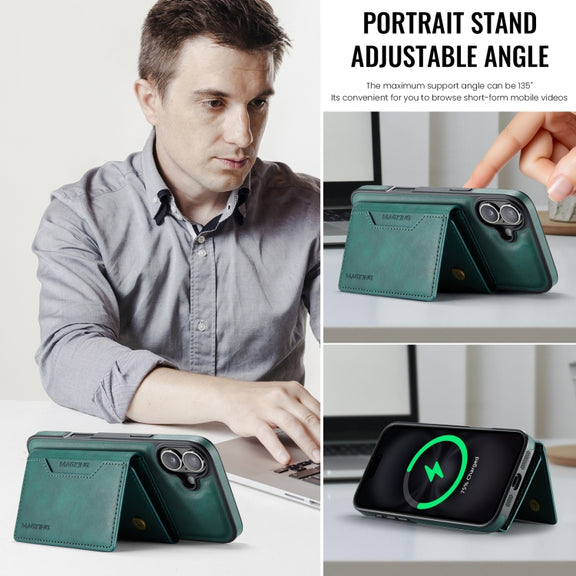 For iPhone 16 Plus DG.MING MAGKING-K2 Series MagSafe RFID Card Bag Detachable Phone Case(Green)