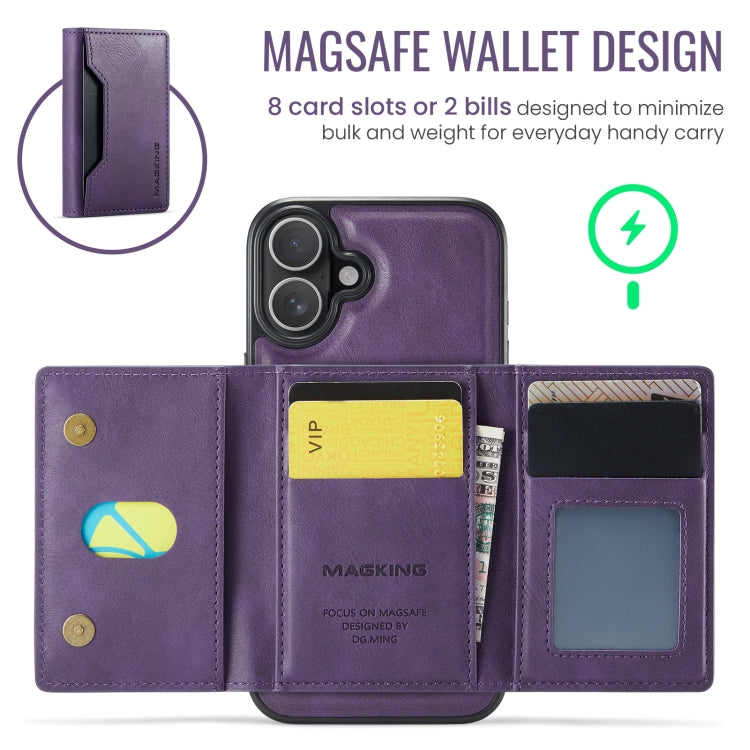 For iPhone 16 Plus MAGKING K2 Series MagSafe RFID Card Bag Detachable Phone Case(Purple)