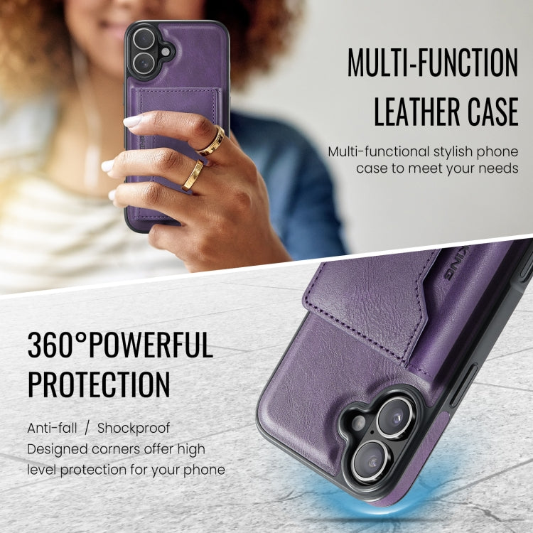 For iPhone 16 Plus MAGKING K2 Series MagSafe RFID Card Bag Detachable Phone Case(Purple)