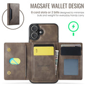 For iPhone 16 DG.MING MAGKING-K2 Series MagSafe RFID Card Bag Detachable Phone Case(Coffee)
