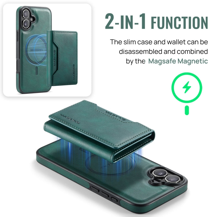 For iPhone 16 DG.MING MAGKING-K2 Series MagSafe RFID Card Bag Detachable Phone Case(Green)