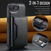 For iPhone 16e DG.MING MAGKING-K2 Series MagSafe RFID Card Bag Detachable Phone Case(Black)