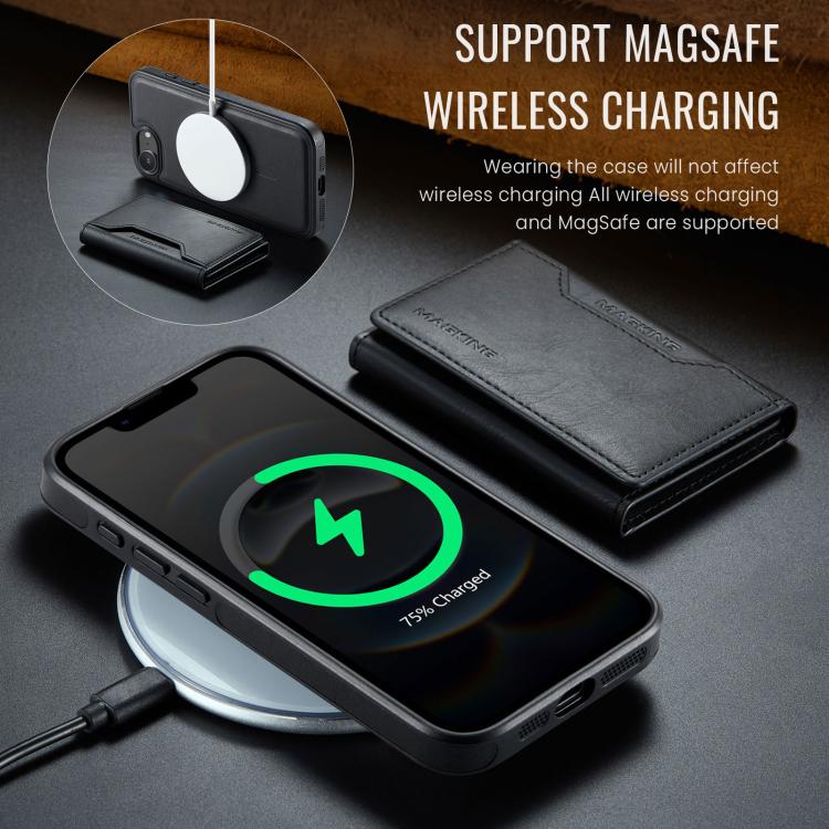 For iPhone 16e DG.MING MAGKING-K2 Series MagSafe RFID Card Bag Detachable Phone Case(Black)