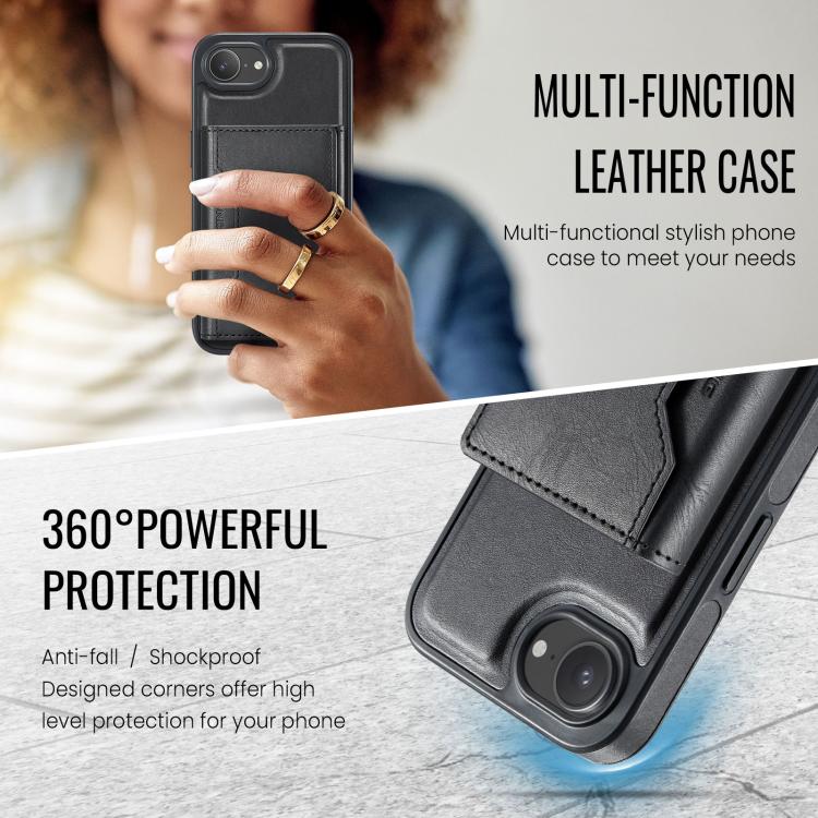For iPhone 16e DG.MING MAGKING-K2 Series MagSafe RFID Card Bag Detachable Phone Case(Black)