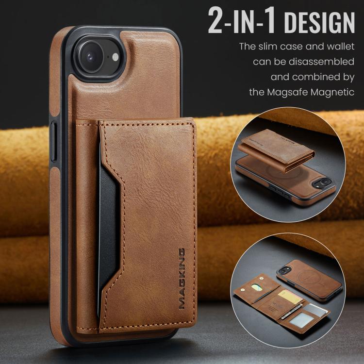 For iPhone 16e DG.MING MAGKING-K2 Series MagSafe RFID Card Bag Detachable Phone Case(Brown)