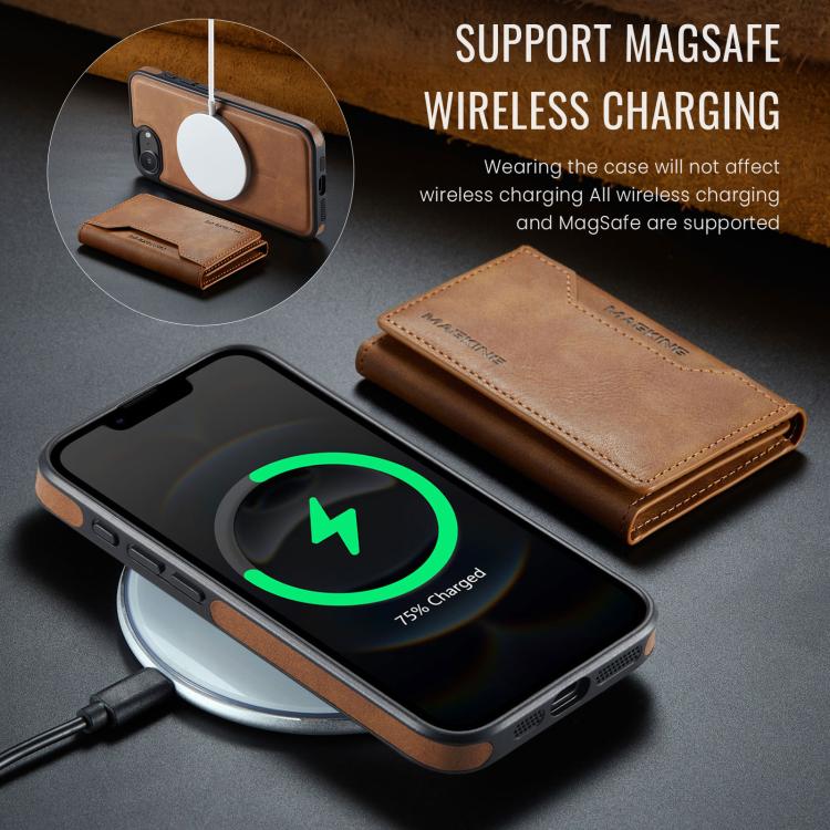 For iPhone 16e DG.MING MAGKING-K2 Series MagSafe RFID Card Bag Detachable Phone Case(Brown)