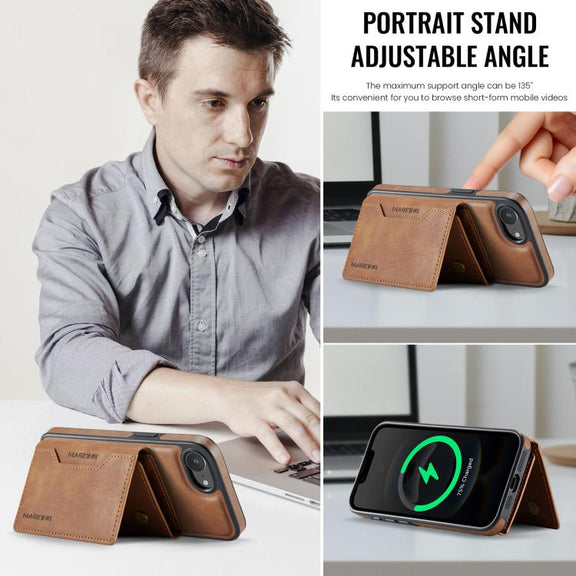 For iPhone 16e DG.MING MAGKING-K2 Series MagSafe RFID Card Bag Detachable Phone Case(Brown)