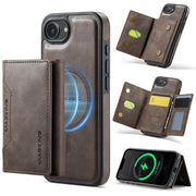 For iPhone 16e DG.MING MAGKING-K2 Series MagSafe RFID Card Bag Detachable Phone Case(Coffee)