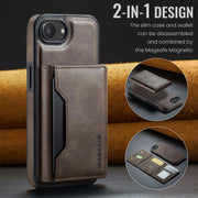 For iPhone 16e DG.MING MAGKING-K2 Series MagSafe RFID Card Bag Detachable Phone Case(Coffee)