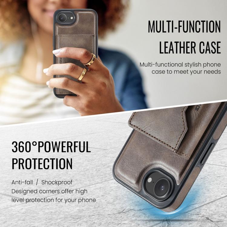 For iPhone 16e DG.MING MAGKING-K2 Series MagSafe RFID Card Bag Detachable Phone Case(Coffee)