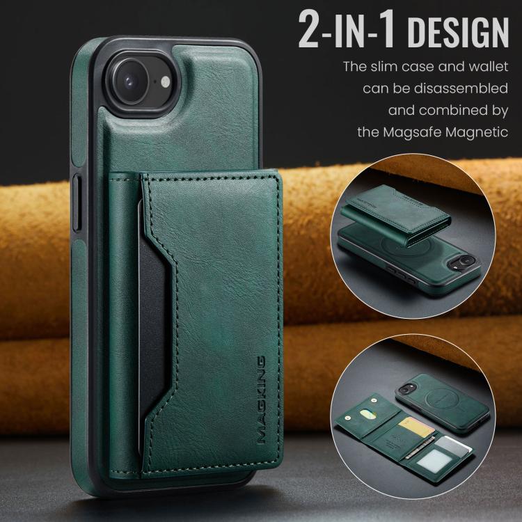 For iPhone 16e DG.MING MAGKING-K2 Series MagSafe RFID Card Bag Detachable Phone Case(Green)