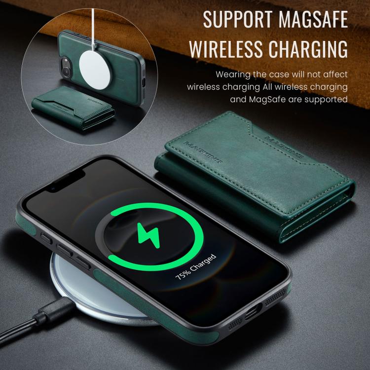 For iPhone 16e DG.MING MAGKING-K2 Series MagSafe RFID Card Bag Detachable Phone Case(Green)