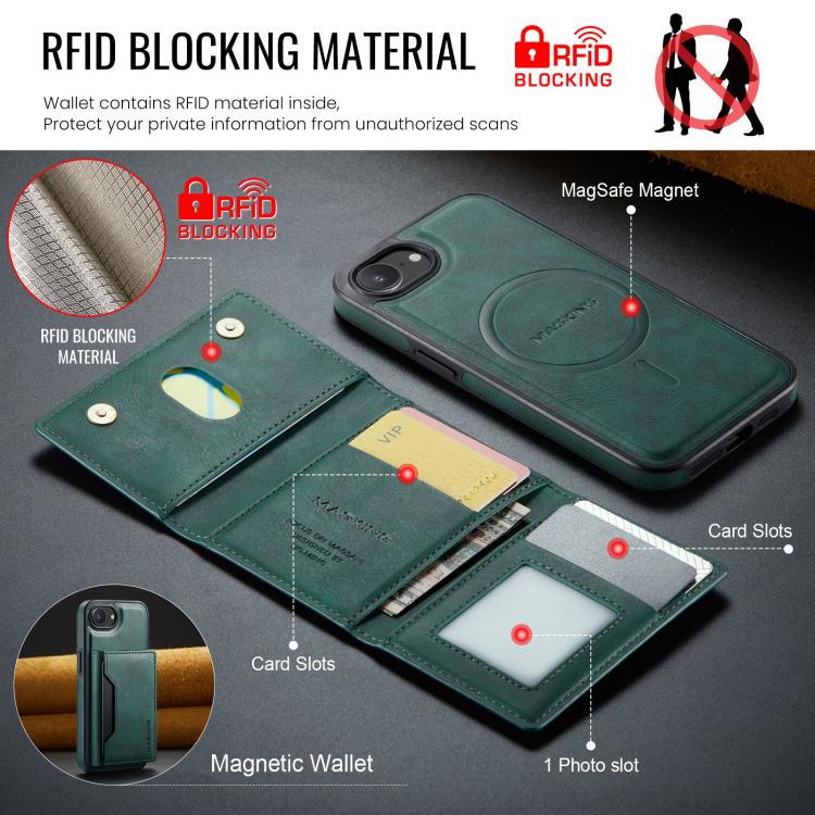 For iPhone 16e DG.MING MAGKING-K2 Series MagSafe RFID Card Bag Detachable Phone Case(Green)