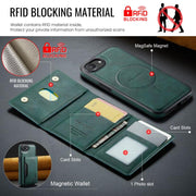 For iPhone 16e DG.MING MAGKING-K2 Series MagSafe RFID Card Bag Detachable Phone Case(Green)
