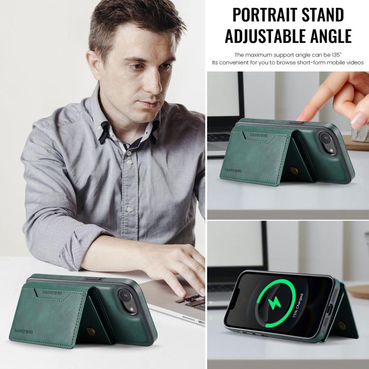 For iPhone 16e DG.MING MAGKING-K2 Series MagSafe RFID Card Bag Detachable Phone Case(Green)