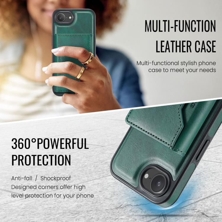 For iPhone 16e DG.MING MAGKING-K2 Series MagSafe RFID Card Bag Detachable Phone Case(Green)