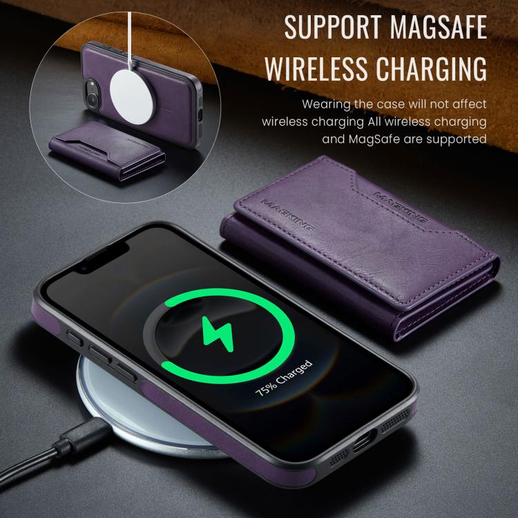 For iPhone 16e DG.MING MAGKING-K2 Series MagSafe RFID Card Bag Detachable Phone Case(Purple)