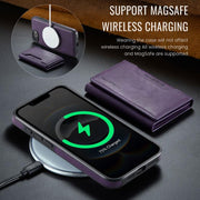 For iPhone 16e DG.MING MAGKING-K2 Series MagSafe RFID Card Bag Detachable Phone Case(Purple)
