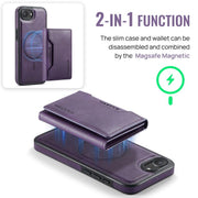 For iPhone 16e DG.MING MAGKING-K2 Series MagSafe RFID Card Bag Detachable Phone Case(Purple)