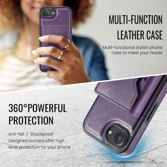 For iPhone 16e DG.MING MAGKING-K2 Series MagSafe RFID Card Bag Detachable Phone Case(Purple)