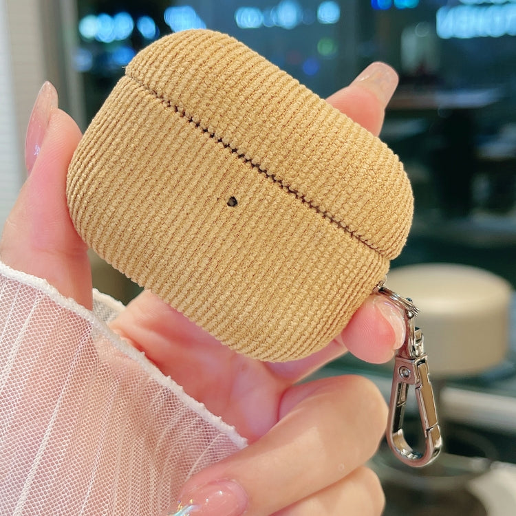 For AirPods Pro 2 Corduroy Cloth Pattern Earphone Protective Case(Khaki)