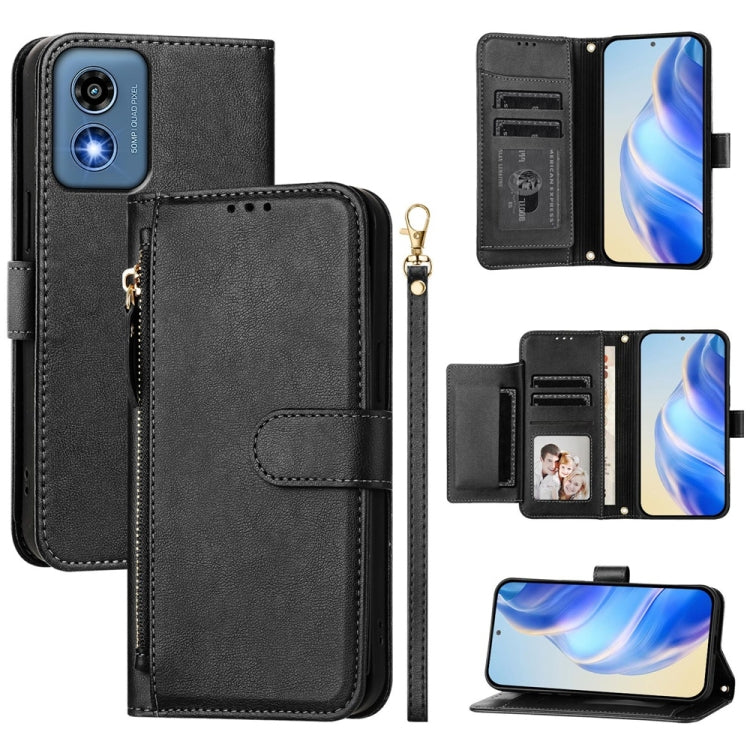 For Motorola Moto G Play 5G 2024 Multi-Card Slots Zipper Wallet Leather Phone Case(Black)