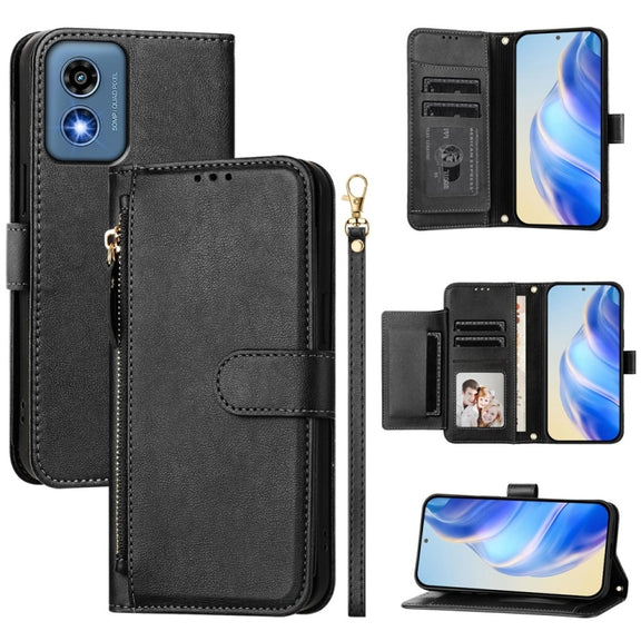 For Motorola Moto G Play 5G 2024 Multi-Card Slots Zipper Wallet Leather Phone Case(Black)