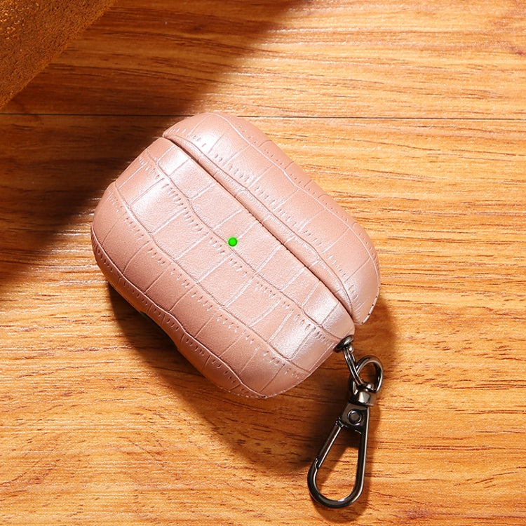 For AirPods Pro 2 Crocodile Texture Earphone Protective Case(Rose Gold)