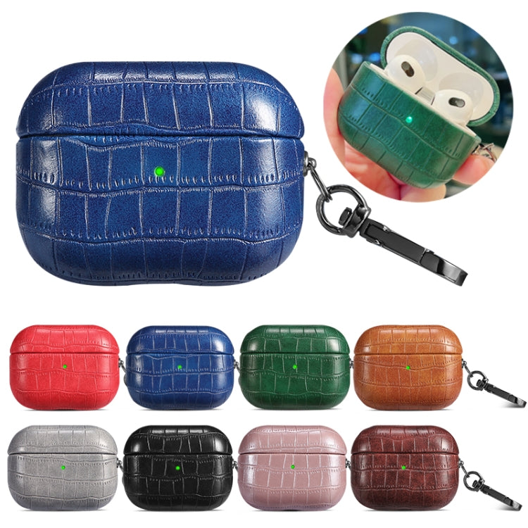 For AirPods Pro 2 Crocodile Texture Earphone Protective Case(Royal Blue)