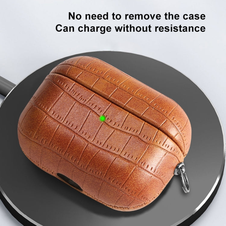 For AirPods Pro 2 Crocodile Texture Earphone Protective Case(Rose Gold)