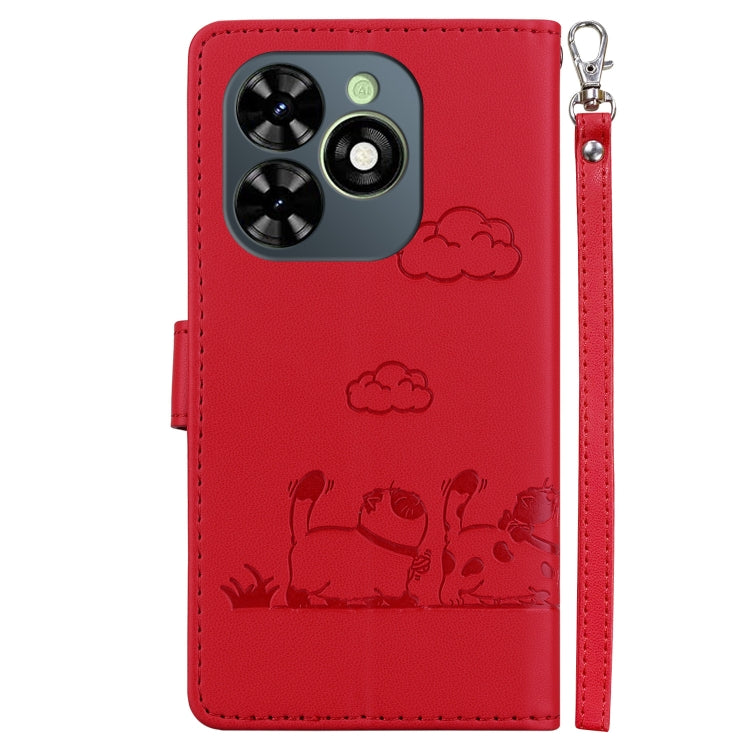 For Tecno Spark Go 2024 / 20 / 20C Cute Cats RFID Leather Phone Case(Red)
