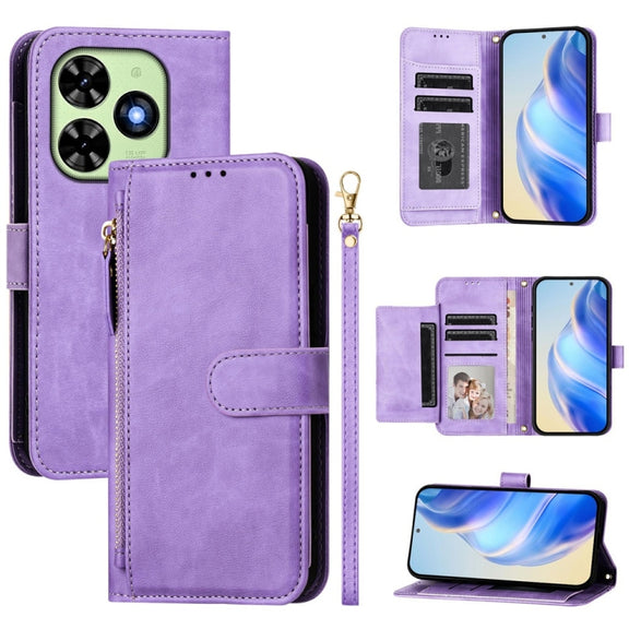 For Tecno Spark Go 2024 Multi-Card Slots Zipper Wallet Leather Phone Case(Purple)