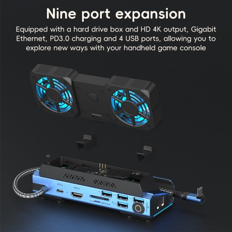 YCE-V279 10 in 1 USB-C Gaming Dock Station Hard Disk Enclosure with Detachable Fan(Blue Black)
