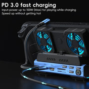 YCE-V279 10 in 1 USB-C Gaming Dock Station Hard Disk Enclosure with Detachable Fan(Blue Black)