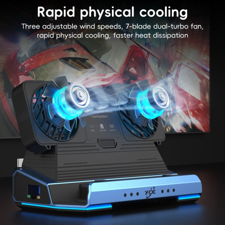 YCE-V279 10 in 1 USB-C Gaming Dock Station Hard Disk Enclosure with Detachable Fan(Blue Black)
