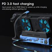 YCE-V279A 9 in 1 USB-C Gaming Dock Station with Detachable Fan(Blue Black)