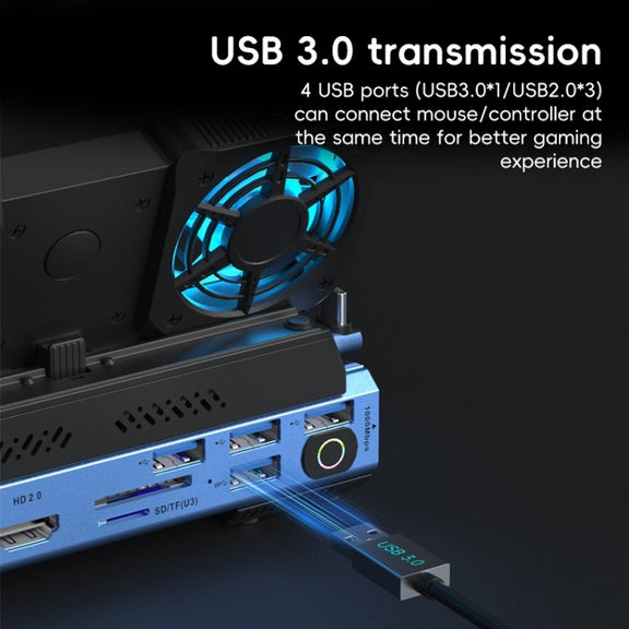 YCE-V279A 9 in 1 USB-C Gaming Dock Station with Detachable Fan(Blue Black)