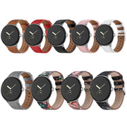 For Google Pixel Watch 3 45mm Round Tail Genuine Leather Watch Band(Black Pink Flower)