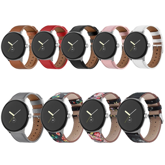 For Google Pixel Watch 3 45mm Round Tail Genuine Leather Watch Band(Black Pink Flower)