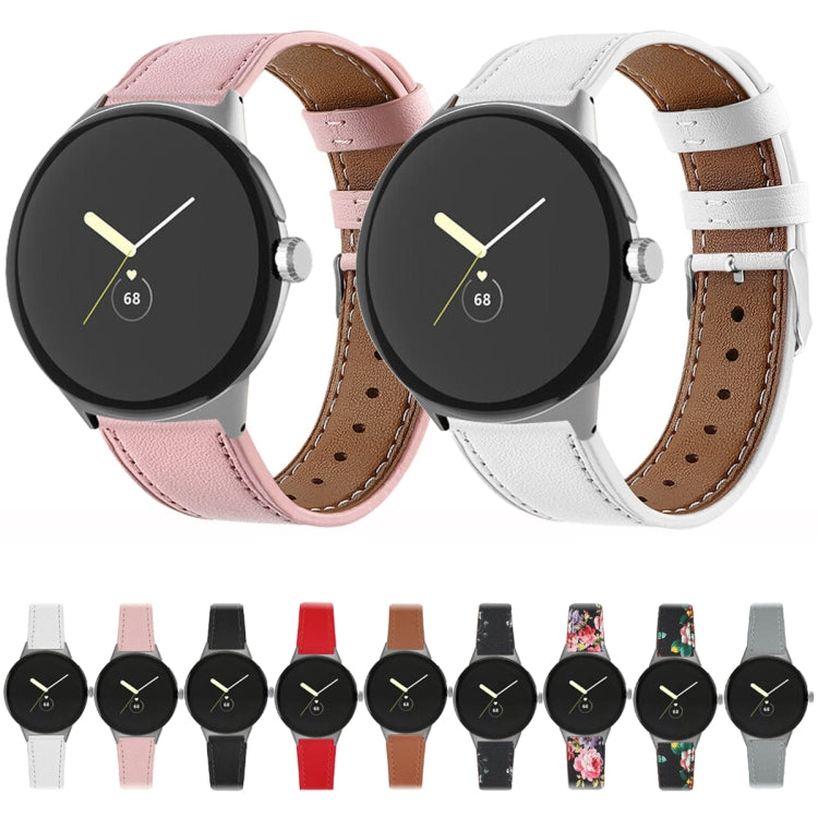 For Google Pixel Watch 3 45mm Round Tail Genuine Leather Watch Band(Brown)