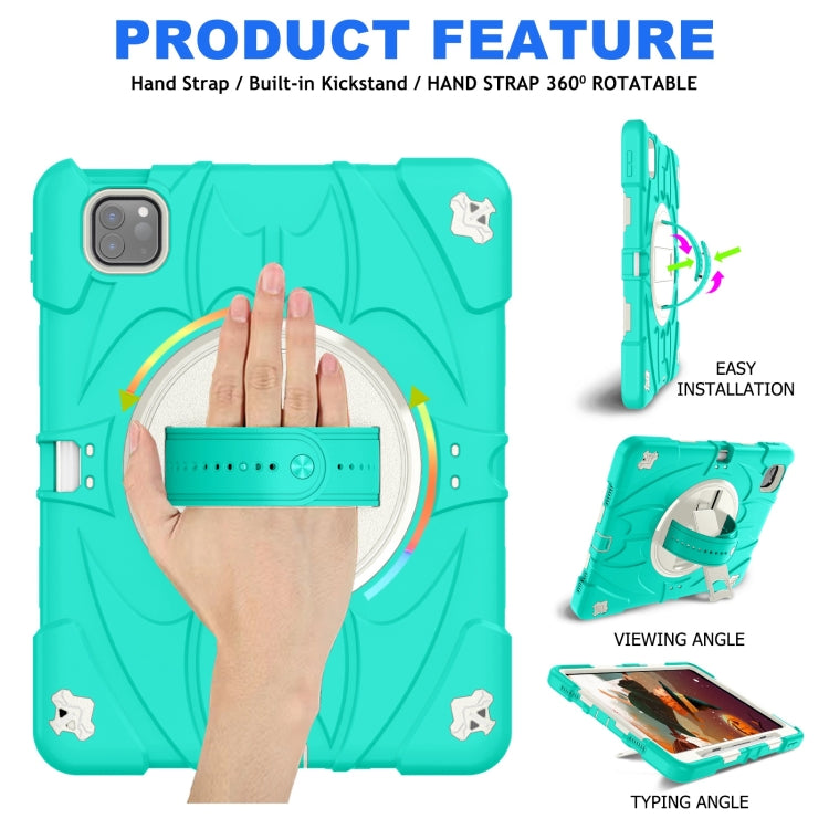For iPad Pro 11 2022 / Air 10.9 2022 Bat Hand Grip Turntable Stand Tablet Case(Mint Green White)