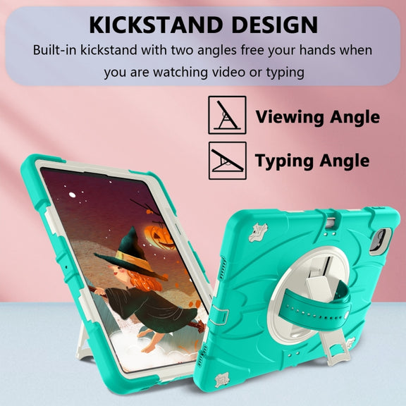 For iPad Pro 11 2022 / Air 10.9 2022 Bat Hand Grip Turntable Stand Tablet Case(Mint Green White)
