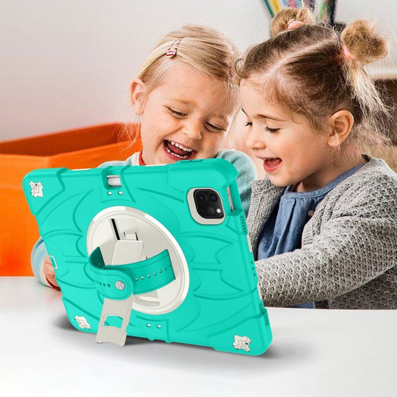 For iPad Pro 11 2022 / Air 10.9 2022 Bat Hand Grip Turntable Stand Tablet Case(Mint Green White)