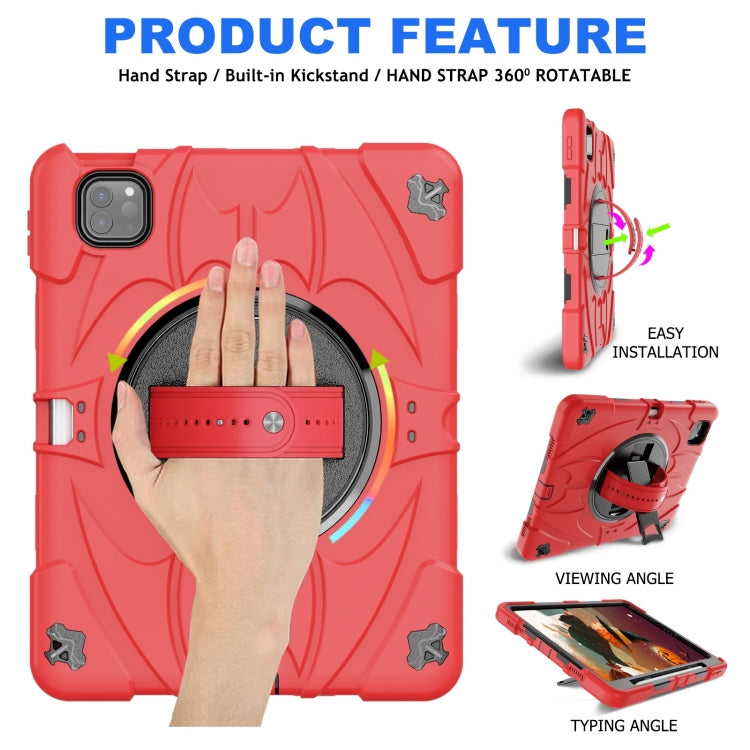 For iPad Pro 11 2022 / Air 10.9 2022 Bat Hand Grip Turntable Stand Tablet Case(Red Black)